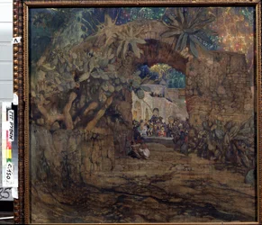 Hospoda v jeskyni (Tavern in a grotto). Obraz Isaaka Izraileviče Brodského (Brodského) (1884-1939). Olej na plátně