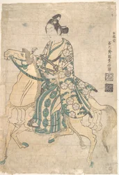 Herec Sanokawa Ichimatsu jako mladý samuraj na koni