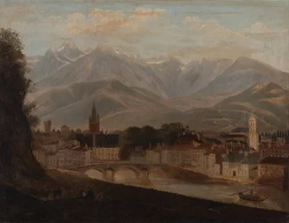 Pohled na Grenoble, pohoří Belledonne v pozadí 1831 (olej na plátně)