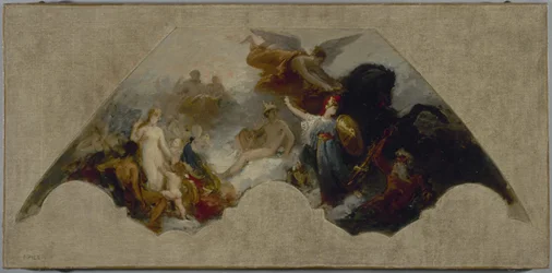Minerva bojující s Brutální silou před sjednoceným Olympem, asi 1872 (olej na plátně)