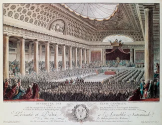 Zahájení generálních stavů ve Versailles roku 1789, rytina od Helmana, Francouzská revoluce, Francie