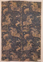 Látka se vzorem lovců, z Íránu, 15.-16. století (textil)