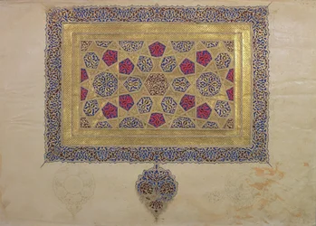 Stránka z rukopisu Koránu, iluminovaná Mohammadem ebn Aibakem, období Il-Chanid, počátek 14. století.