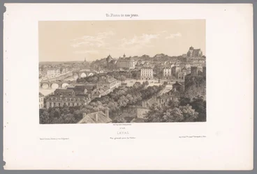Pohled na Laval z viaduktu láva. Vue générale cena du Viaduc (titul na předmětu) Současná Francie (název série) La France de nos jours (název série na objektu)