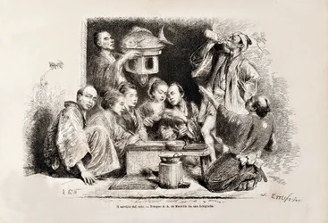 A Small Party Drinking Sake, z italského vydání Tour du Monde, 1869