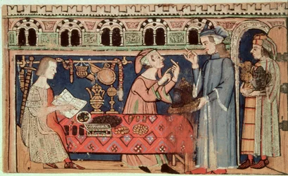Přidejte 27695 f.7v The Pawnbroker, z Treatise on the Vices (vellum)