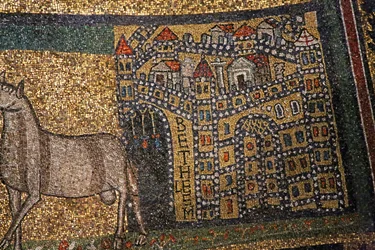 Detail apsidy, Betlém a ovce (mozaika)