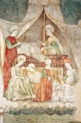 Bicocca degli Arcimboldi: freska z 15. století, detail střihu látek a trpaslík (freska)