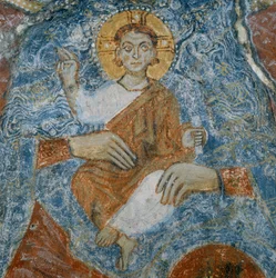 Kristus, detail fresky Madony s dítětem s anděly Raffaelem a Gabrielem