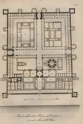 Chorvatsko - Split (Spalato) - Rekonstruovaný Diokleciánův palác od Roberta Adama (Palác římského císaře Diokleciána (Gaius Aurelius Valerius Diocletianus, 245-316). Rytina z "" Zvyky a obyčeje všech národů vesmíru.
