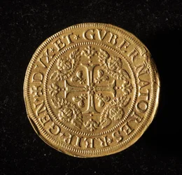 Měna republiky genů: 12,5 zlaté dvojité mince. Průměr 61 mm. 1656. Přední. Genes Museums of Strada Nuova (inv. 6453)