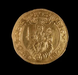 Měna republiky genů: 12,5 zlaté doppie mince. Průměr 61 mm. 1656. zpět. Genes Musei di Strada Nuova