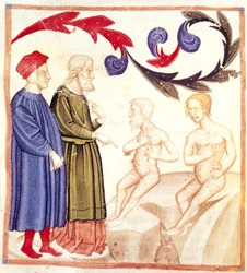 Dante, Virgil a morem zasažený, z Božské komedie od Dante Alighieriho (1265-1321)