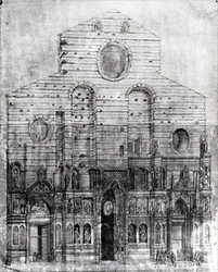 Návrh fasády Santa Maria del Fiore nebo Duomo, Florencie (pero a inkoust na papíře) (černobílá fotografie)