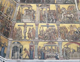 Detail stropu, baptisterium, Florencie (mozaika)