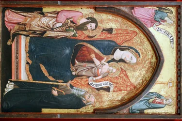 Muzeum Evora. Panny Marie s Bartolomějem a Antonínem. italská škola. 1410. Portugalsko.