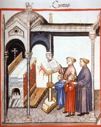 Fol.103r Zpěv, ilustrace z Tacuinum Santiatis Codex Vindobonensis
