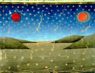 Fol.149va Poslední soud: Hvězdy padají a vše je obráceno vzhůru nohama (vellum)