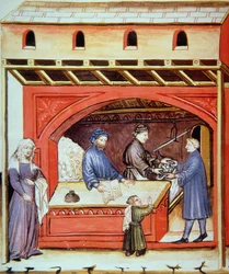 Fol.62v Prodejní sůl, ilustrace z Tacuinum Santiatis Codex Vindobonensis