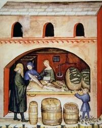 Fol.82v Solená ryba, ilustrace z Tacuinum Santiatis Codex Vindobonensis