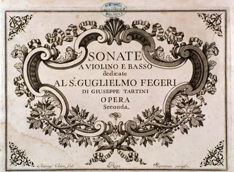 Frontispis hudební partitury pro Sonáty od Giuseppe Tartiniho (litho)