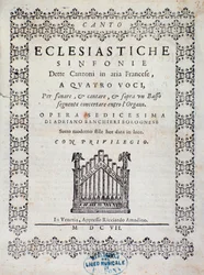 Frontispis hudební partitury Koncertu 5 ve "" francouzských písních "" od Adriana Banchieriho