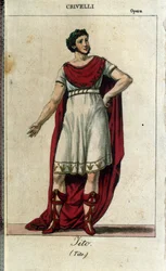 Gaetano Crivelli (1768-1836) v roli Tita v "La Clemence de Tito" od Wolfganga Amadea Mozarta (1756-1791), zastoupený v La Scala v Miláně v roce 1819