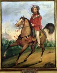 Garibaldi na koni při obraně Říma. Muzeum Risorgimento. Milán