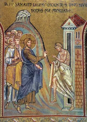 Léčení malomocného - mozaika, Monreale, Itálie