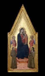 Madona s dítětem se sv. Františkem, svatou Klárou a dvěma anděly, 1340-50 (tempera a plátkové zlato na desce)