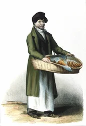 Milanese Metier: prodejce sušenek a dortů. 1830 Locarno rytina.