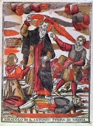 Zázrak sv. Antonína Velikého uzdravující otráveného muže (barevný dřevořez)