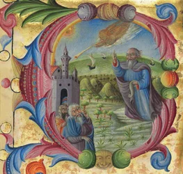 Mojžíš káže Izraelitům, Siena, 2. polovina 15. století (inkoust na pergamenu)