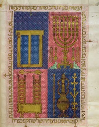Ms.OR.26 fol.26r Chrámové nástroje, z hebrejské Bible (vellum)