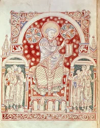 Ms. Plut.12.17 f.3v Svatý Augustin káže svým žákům, z De Civitate Dei, (11.-12. století)