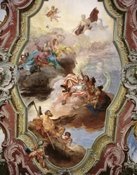 Mytologická scéna s Jupiterem, Juno, Múzami a Otcem Časem