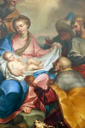 Betlém. Klanění mágů. Čerstvý. bazilika Santa Maria delle Vigne. Janov. Itálie.