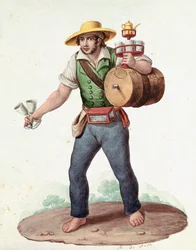 Drobná neapolská řemesla: pouliční prodejce čerstvé vody - (Staré řemeslo: prodavač vody), 19. století - Neapol, Museo Nazionale di San Martino