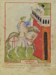 Nouv Acq Lat 1673 f.93 Jízda na koni, z Tacuinum Sanitatis, asi 1390-1400