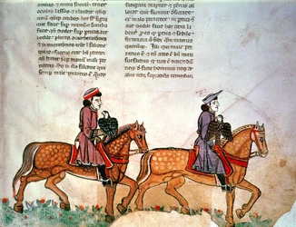 Pal Lat 1071 Frederick II: Dva jezdci se sokoly, z De Arte Hunting with the Birds