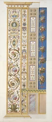 Panel z Raphael Loggia ve Vatikánu, z Delle Loggie di Rafaele nel Vaticano, rytý Giovanni Ottaviani (asi 1735-1808), publikováno asi 1772-77 (ručně kolorovaná rytina)