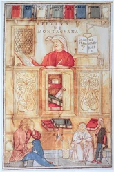 Petrus de Montagnana, ilustrace z „Fasciculus Medicinae“ od Jeana de Ketham, vydané v Benátkách 1495 (barevný dřevoryt)