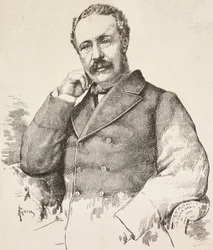 Portrét Charlese George Gordona, známého jako Gordon Pasha (1833-1885), britského generála, rytina z kresby A Riera, z L