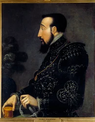 Portrét francouzského krále Jindřicha II. (1519-1559) Obraz italské školy. 16. století. Slunce 0,58x0,46 m Chantilly, muzeum Conde