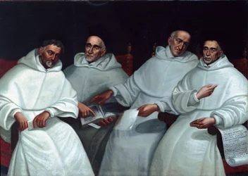 Portrét inkvizitorů Michele Sasso, Tommaso Novaro, Vincenzo Regitudine, Ambrogio Roggeri Obraz boloňské školy. 17. století. Taggia, klášter San Domenico