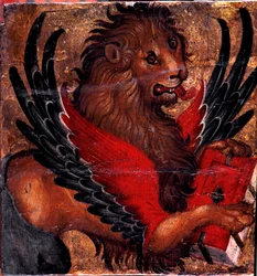 Representation of the Lion of St. Mark. Painting on wood by Venetian artist. 15th century Sun. 34x34 cm Venice, Museo Correr   1399820   cs       czech Successfully Translated  Original: Flower Piece in Basket Translat: Flower Piece in Basket 1316422 cs cz