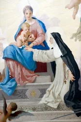 Kostel Saint Catarina (kostel Santa Caterina). Svatá Catarina a Panna s dítětem. Varazze. Itálie.