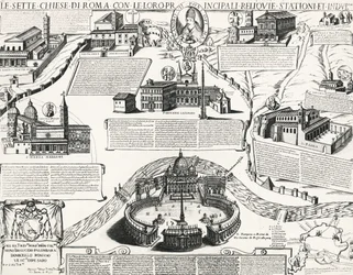Sedm římských kostelů, s portrétem Alexandra VII (papež 1655-1667), Itálie