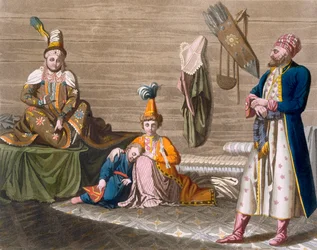 Obyvatelé Taškentu v typickém obydlí, cca 1820-30s