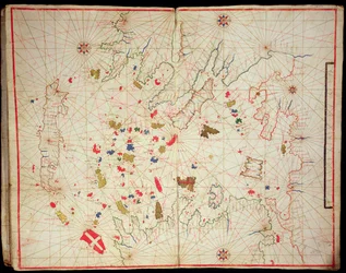 Egejské moře, z námořního atlasu, 1646 (inkoust na pergamenu) (viz také 330940)